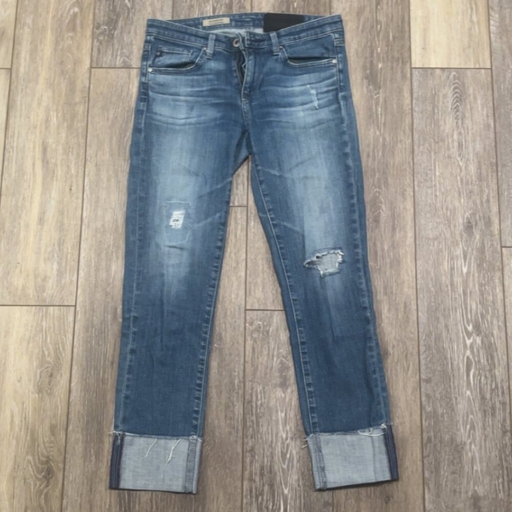 AG Women's Size 26 Slim Straight Cuffed Light/Medium Wash Jeans